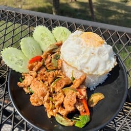 ผัดเผ็ดหมูราดข้าว