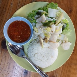 ข้าวราดลวกจิ้ม-น้ำจิ้มซีฟู๊ด( เลือกเนื้อสัตว์)