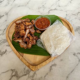 ข้าวหมูทอด ฟรี น้ำจิ้มแจ่วปลาร้า