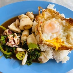 กระเพราปลาหมึกราดข้าวไข่ดาว