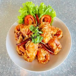 กุ้งแม่น้ำราดซอสมะขาม