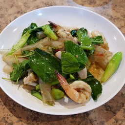 เซี่ยงไฮ้ผัดขี้เมาทะเล (กุ้ง+ปลาหมึกสด)