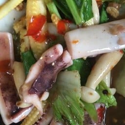 ผัดผักรวมปลาหมึกพริกสด