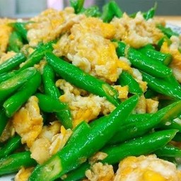 ข้าวราดผัดถั่วฝักยาว