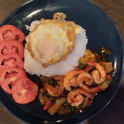 ข้าวราด ผัดพริกเผากุ้ง