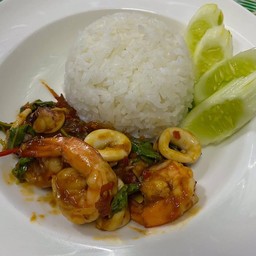 กระเพาทะเล ราดข้าว