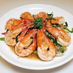 กุ้งกุลาดำผัดต้นหอม