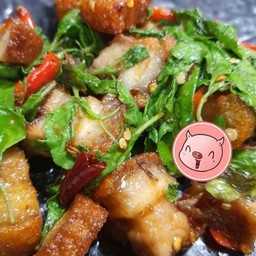กะเพราหมูกรอบขุนช้าง