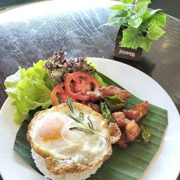 Fried Pork Belly With Rice + Fried Egg Or Omelet