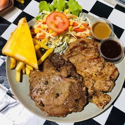 สเต็ก สันคอหมู+ริปอาย สเต็ก