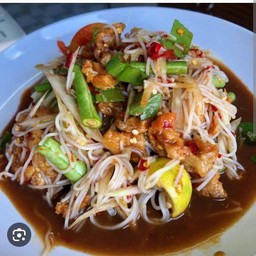 ตำซั่วขนมจีนเเคปหมู