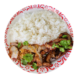 ข้าว.หมูเฉี่ยวแดด + หมูทอด