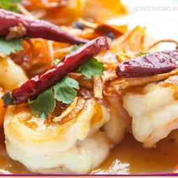 กุ้งผัด ซอสมะขาม ราดข้าว