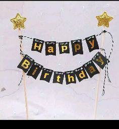 ธงปักเค้ก happy birthday สีดำ