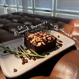 Almond Brownies with Chocolate Sauce