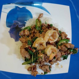 กระเพรากุ้ง+หมูสับ