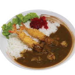 ข้าวแกงกระหรี่กุ้งชุปเกล็ดขนมปังทอด