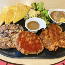 หมูพริกไทยดำ+หมูนุ่มบาร์บีคิว+ไก่สไปซี่