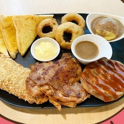 ฟิชแอนชิฟ+ไก่สไปซี่+หมูนุ่มบาร์บีคิว
