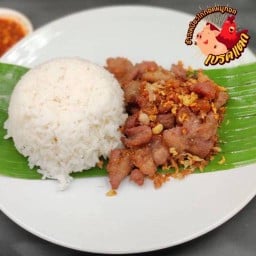 ข้าวสวย+หมูทอดกระเทียม