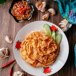 ข้าวสวยน้ำพริกขาเห็ดเจและไข่เจียว