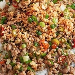 หมูสับคั่วพริกเกลือ- ราดข้าว