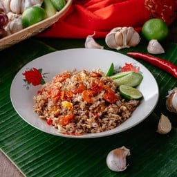 ข้าวคั่วเคยกุ้งเสียบนายฝรั่งหมูสับ