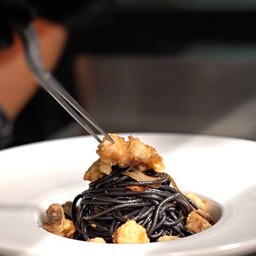 Salmon Garlic Black Ink Pasta