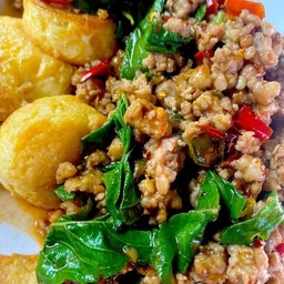 กะเพราเต้าหู้หมูสับ กับข้าว โคตรนัววว