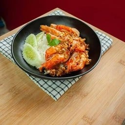 ข้าวราดกระเทียมกุ้งล้วน