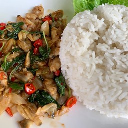 หอยลาย ผัดกระเพรา ราดข้าว