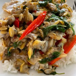 กะเพราเนื้อหอยลายราดข้าว