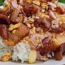 หมูชิ้นทอดกระเทียม-ราดข้าว