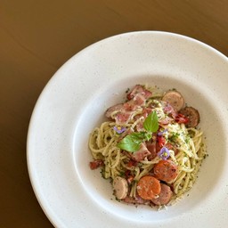 Spaghetti with Dried Chili, Bacon & Arabiki Sausage - Spicy, Smoky & Satisfying