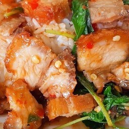 กระเพราหมูกรอบ ราดข้าว