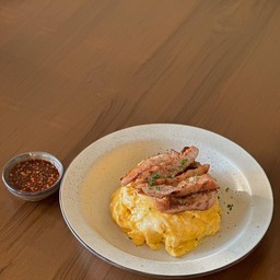Creamy Omelette with Grilled Pork Neck on Rice