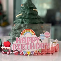 ป้าย HBD สายรุ้งลูกโป่ง สีชมพู