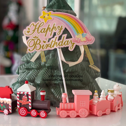 ป้าย HBD ดาวสายรุ้ง สีชมพู