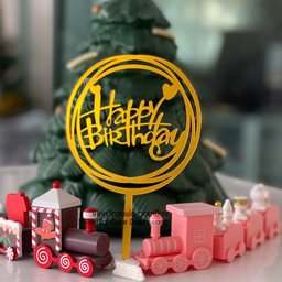 ป้าย HBD วงกลม หัวใจ สีทอง