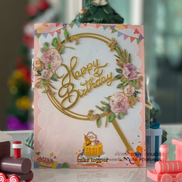 ป้าย HBD ดอกไม้ สีชมพู