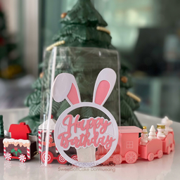 ป้าย HBD กระต่าย สีชมพู