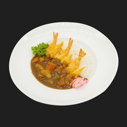 ข้าวแกงกะหรี่กุ้งทอด