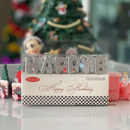 เทียนตัวอักษร HBD สีเงิน