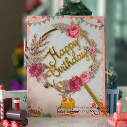 ป้าย HBD ดอกไม้ สีแดง