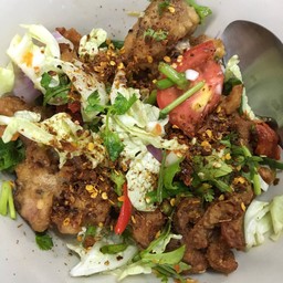 ยำหมูชุปแป้งทอด ( รสลาบ )