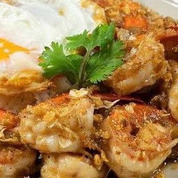 ข้าวกุ้งทอดกระเทียม+ไข่ดาว