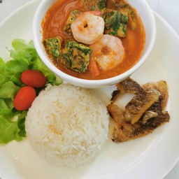 แกงส้มกุ้งชะอมทอด+ปลาสลิดกรอบ