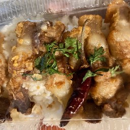 หมูสามชั้นทอดเกลือ+พริกแห้ง+จิ้มแจ่ว
