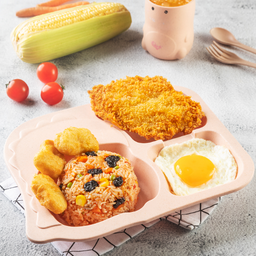 เมนูคุณหนู Set A -  ข้าวโบโลญเนส+หมูทอด+นักเก็ต+ไข่ดาว