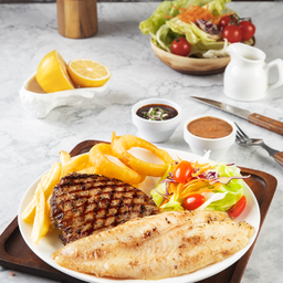 คอมบาย 2 - สเต็กปลาดอรี่ย่าง + สเต็กหมูพริกไทยดำ